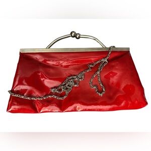 Vintage Candies bright red vinyl silver clip chain crossbody purse